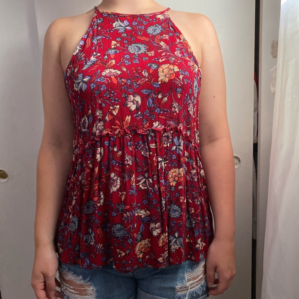 Red floral tank top